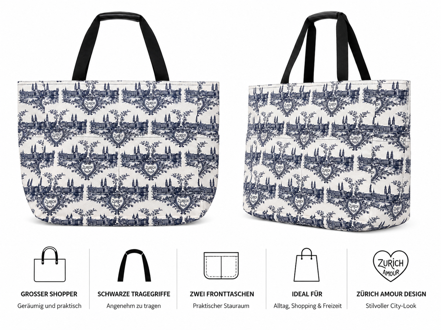 Zürich Amour | Grosser Shopper mit zwei Fronttaschen