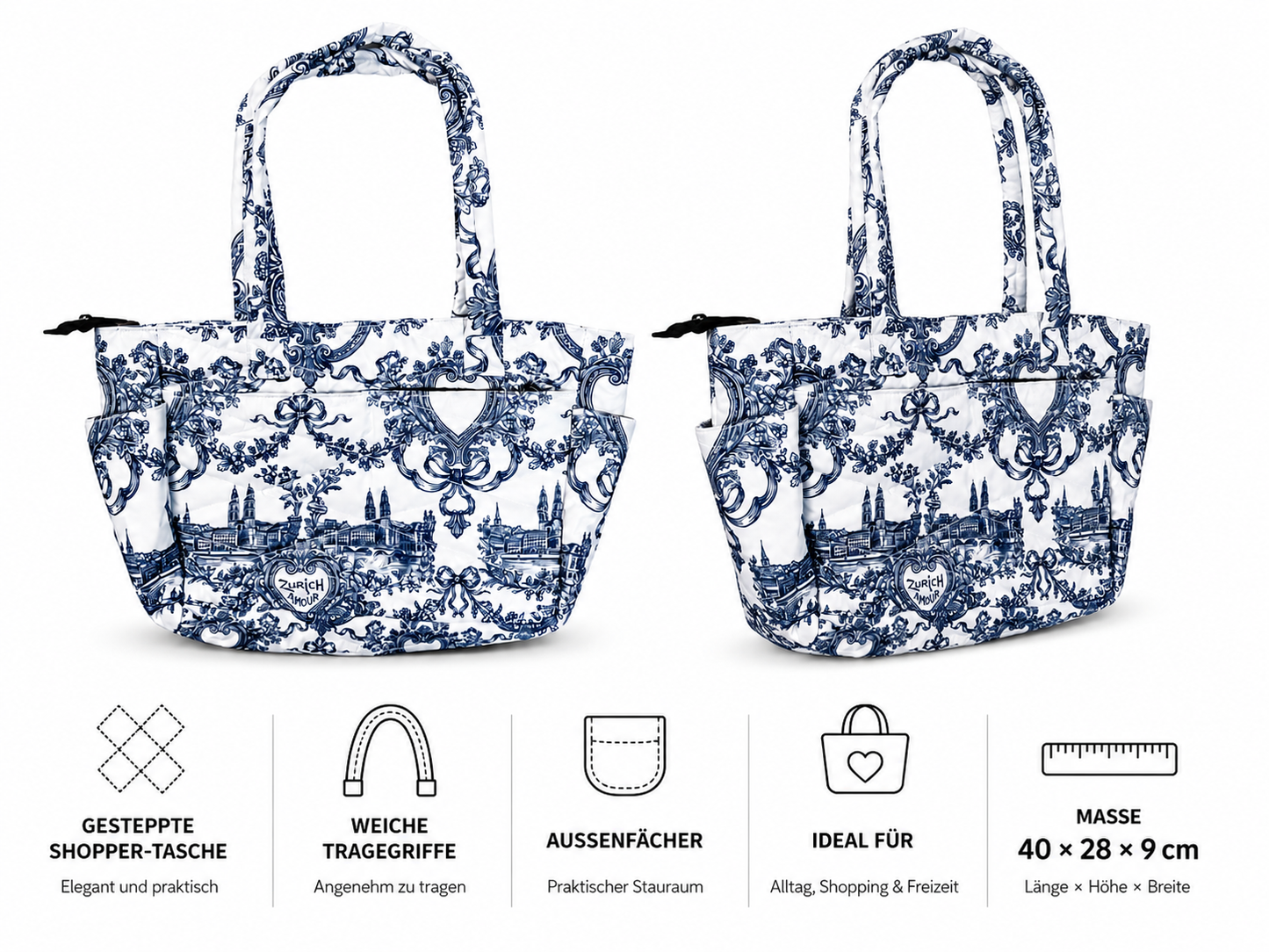 Zürich Amour | Gesteppte Shopper-Tasche