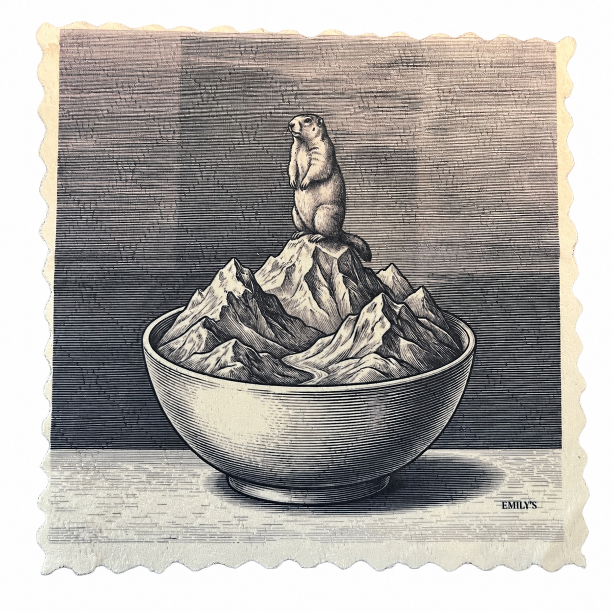 333. GRAPHIC MARMOT IN A BOWL