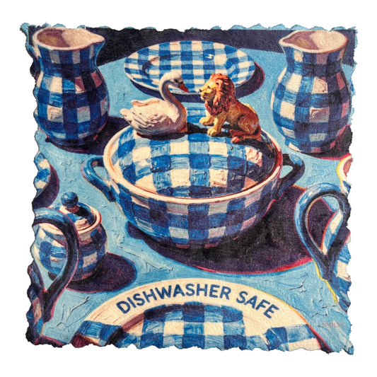 403. BLUE GINGHAM SWAN &amp; LION – Mikrofaser Putztuch
